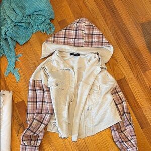 Plaid Sleeve Hooded Jacket